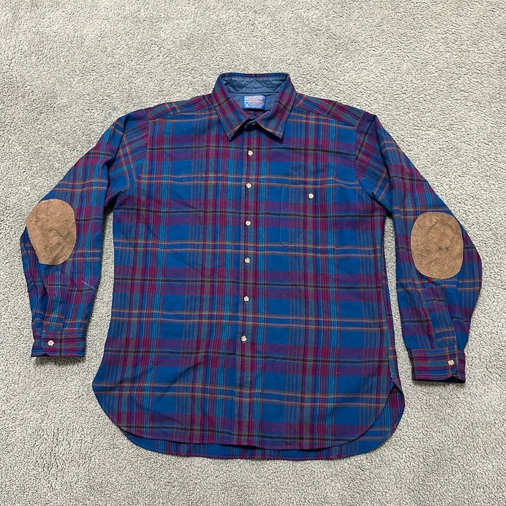 Vintage Pendleton Elbow Patch Wool Long Sleeve Button Up Shirt Plaid XL